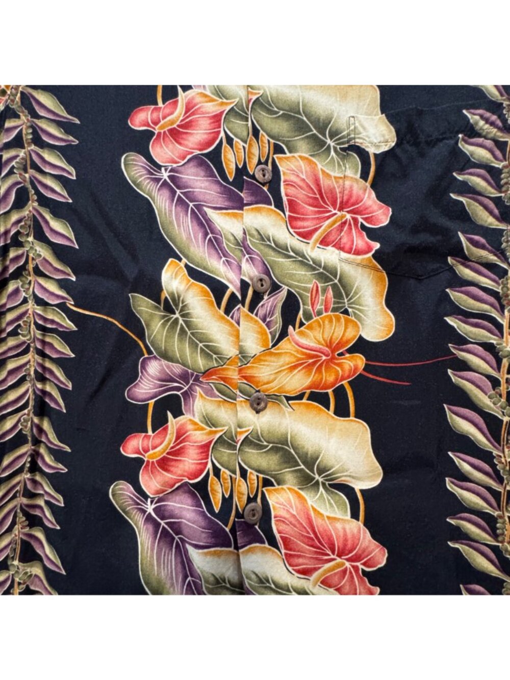 Kamehameha Vintage Hawaiian Men's Shirt M Button-Up Vibrant Tropical Print Black - Picture 7 of 12